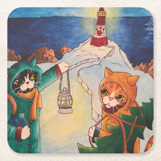 vuurtoren bij nacht kartonnen onderzetters (Voorkant)