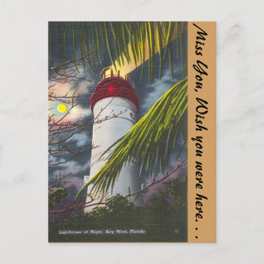 Vuurtoren bij nacht Key West, Florida Briefkaart (Voorkant)