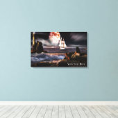Vuurtoren bij nacht met Giant Moon Canvas Print (Insitu (Houten vloer))