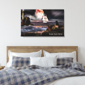 Vuurtoren bij nacht met Giant Moon Canvas Print (Insitu (Slaapkamer))