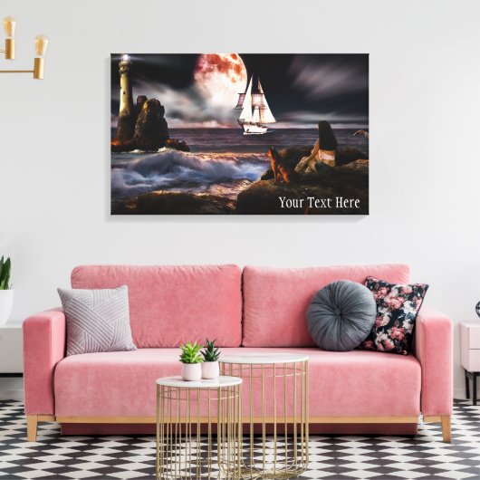 Vuurtoren bij nacht met Giant Moon Canvas Print (Insitu (Woonkamer))