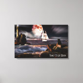 Vuurtoren bij nacht met Giant Moon Canvas Print (Voorkant)