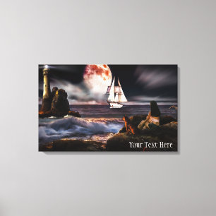 Vuurtoren bij nacht met Giant Moon Canvas Print