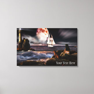 Vuurtoren bij nacht met Giant Moon Canvas Print