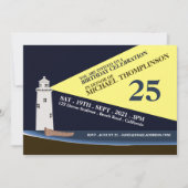 Vuurtoren bij nacht, strand verjaardagsfeest kaart (Voorkant)