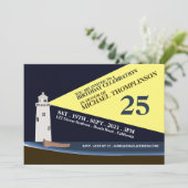 Vuurtoren bij nacht, strand verjaardagsfeest kaart (Staand voorkant)