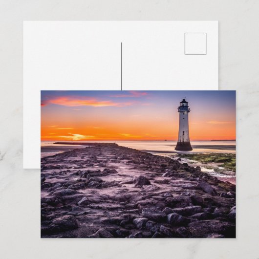 Vuurtoren bij zonsondergang briefkaart (Voorkant / Achterkant)