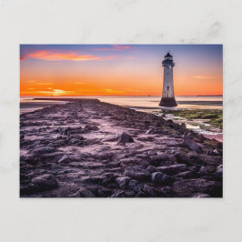 Vuurtoren bij zonsondergang briefkaart