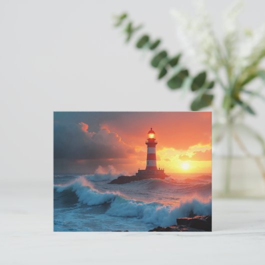 Vuurtoren bij zonsondergang briefkaart (Staand voorkant)