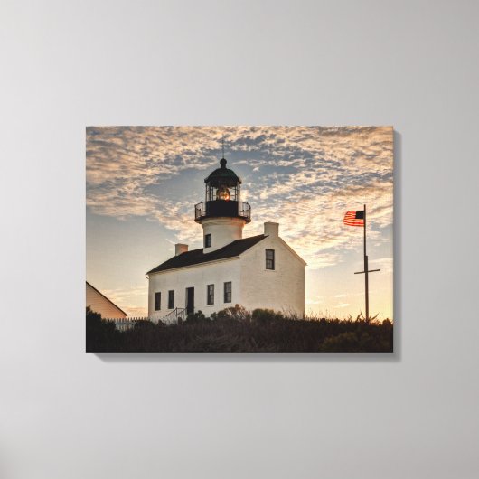 Vuurtoren bij zonsondergang, Californië Canvas Afdruk (Voorkant)