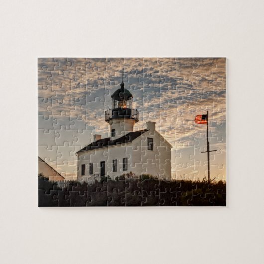 Vuurtoren bij zonsondergang, Californië Legpuzzel (Horizontaal)