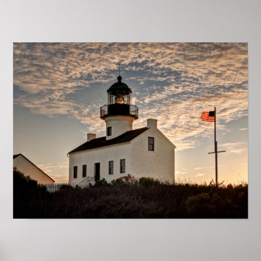 Vuurtoren bij zonsondergang, Californië Poster (Voorkant)