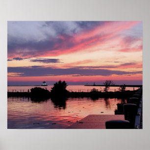 Vuurtoren bij zonsondergang I Poster