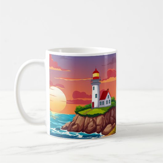 Vuurtoren bij zonsondergang koffiemok (Links)