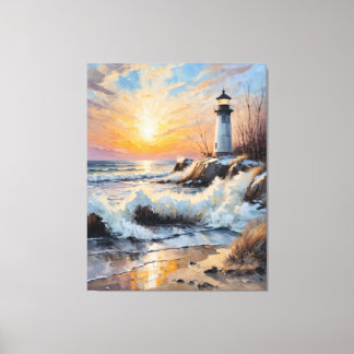 Vuurtoren bij zonsondergang – Kustimpressie Canvas Afdruk