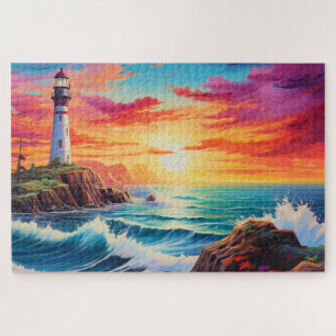 🌅Vuurtoren bij zonsondergang Legpuzzel