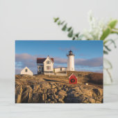 Vuurtoren bij Zonsondergang met Kerstversiering Feestdagenkaart (Staand voorkant)