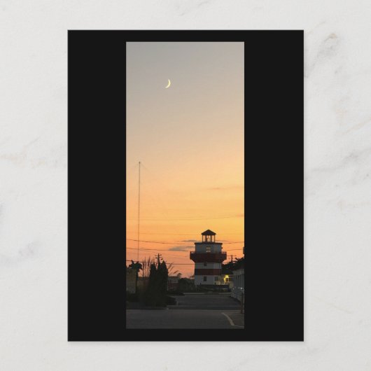 Vuurtoren bij zonsondergang met Moon Briefkaart (Voorkant)