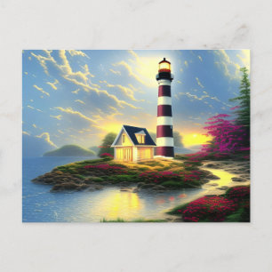 Vuurtoren bij zonsondergang Mooi strandlandschap Briefkaart