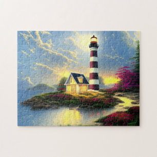 Vuurtoren bij zonsondergang Mooi strandlandschap Legpuzzel