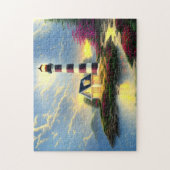 Vuurtoren bij zonsondergang Mooi strandlandschap Legpuzzel (Verticaal)