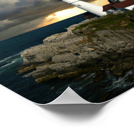 Vuurtoren bij zonsondergang poster (Hoek)