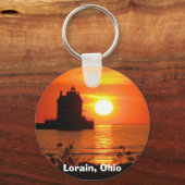 Vuurtoren bij zonsondergang sleutelhanger (Voorkant)