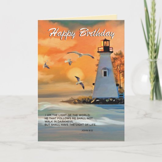Vuurtoren Birthday, Golden Sky, Religieuze Kaart (Voorkant)