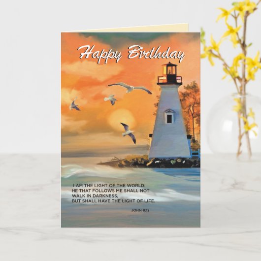 Vuurtoren Birthday, Golden Sky, Religieuze Kaart (Gele Bloem)