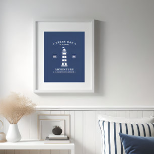 vuurtoren blauw en wit poster
