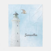 Vuurtoren blauw hemeloceaan zee naam fleece deken (Voorkant)