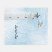 Vuurtoren blauw hemeloceaan zee naam fleece deken (Voorkant (Horizontaal))