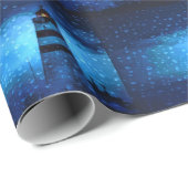 Vuurtoren Blauwe oceaan nacht regendruppels Cadeaupapier (Rol Hoek)