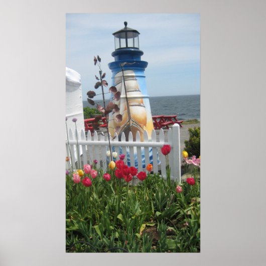 Vuurtoren, bloemen en oceaandruk poster (Voorkant)