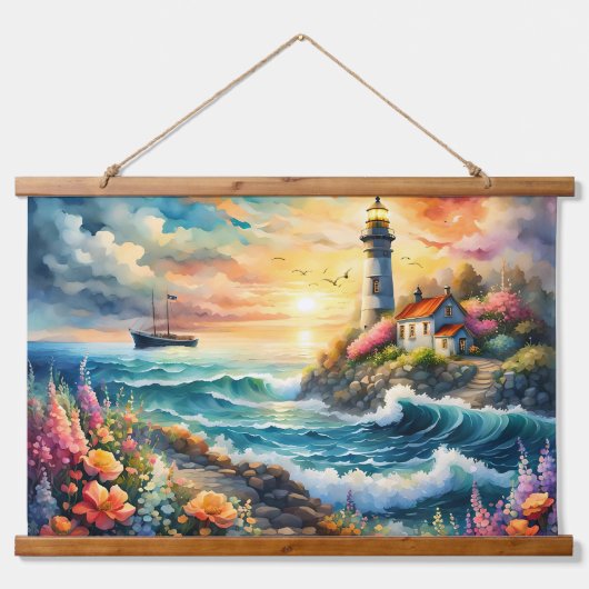 Vuurtoren Bloementuin op het Zee Hangend Wandkleed (Voorkant)