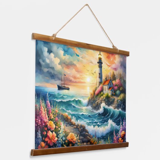 Vuurtoren Bloementuin op het Zee Hangend Wandkleed (Gebogen)