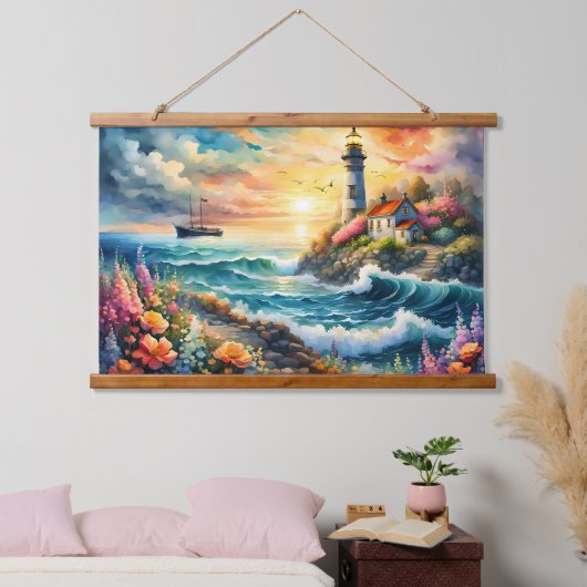 Vuurtoren Bloementuin op het Zee Hangend Wandkleed (Slaapkamer)