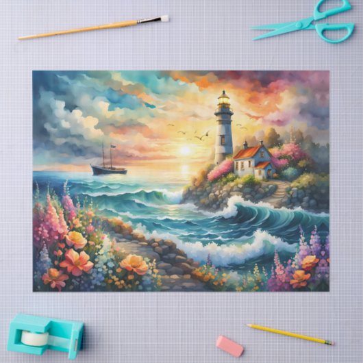 Vuurtoren Bloementuin op het Zee Tissuepapier (Craft)