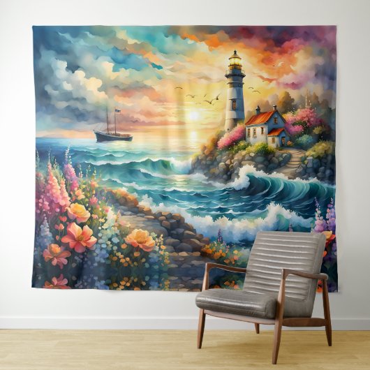 Vuurtoren Bloementuin op het Zee Wandkleed (In Situ (horizontaal))