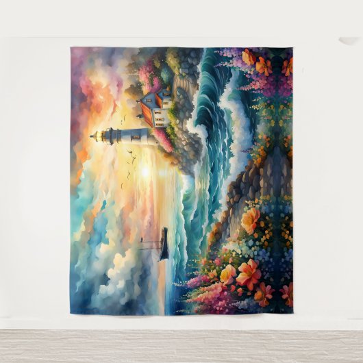 Vuurtoren Bloementuin op het Zee Wandkleed (Voorkant)