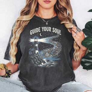 Vuurtoren Bloemrijke Nachtelijke Hemel Zielengids T-shirt