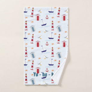 Vuurtoren, boten en vlaggen Rood, Wit, Blauw Handdoek
