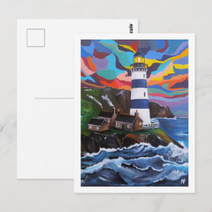 Vuurtoren boven de golven Schilderij van Alfred Fo Briefkaart