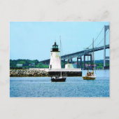Vuurtoren, brug en boten, Newport, RI Briefkaart (Voorkant)