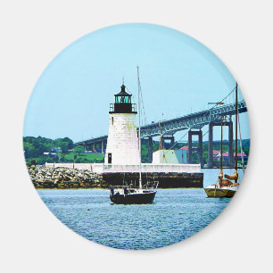 Vuurtoren, brug en boten, Newport, RI Magneet
