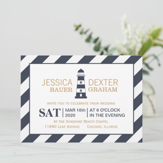 Vuurtoren bruiloft kaart (Staand voorkant)