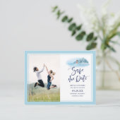 Vuurtoren Bruiloft Ocean Mountain Save The Date Uitnodiging Briefkaart (Staand voorkant)