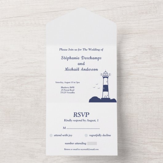 Vuurtoren bruiloft RSVP All In One Uitnodiging (Binnen)