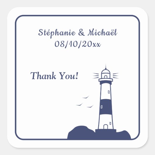 Vuurtoren bruiloft vierkante sticker (Voorkant)