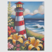 Vuurtoren & Daylilies Nautische Decoupage Tissuepapier (Voorkant)